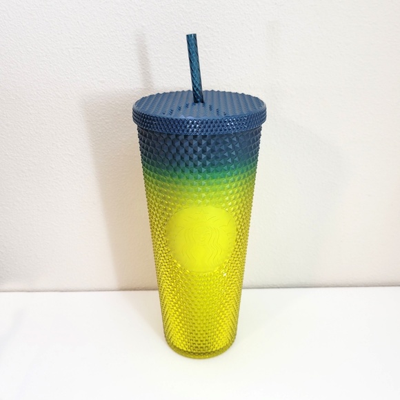 Starbucks 2023 Studded Lemon Yellow Blue Teal Ombre 24 oz Venti Tumbler - Picture 2 of 4